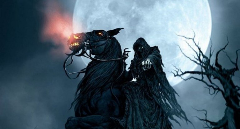 Image showing the grim reaper on a black horse with glowing eyes